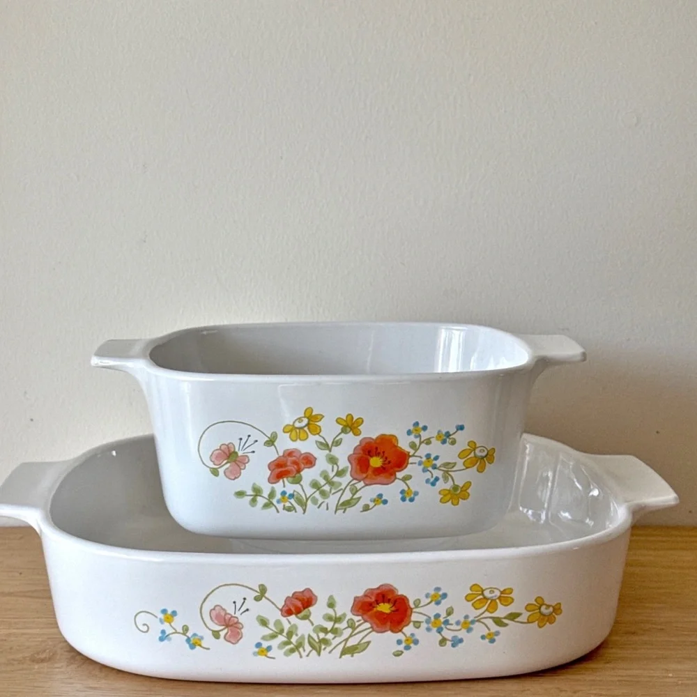 Vintage CorningWare USA Wildflower Orange Poppies A-10-B and A-1 1/2-B NO LIDS